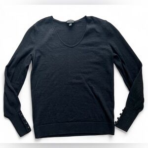 Talbots Womens Black Classic Merino Wool V-Neck Minimalist Pullover Sweater XS